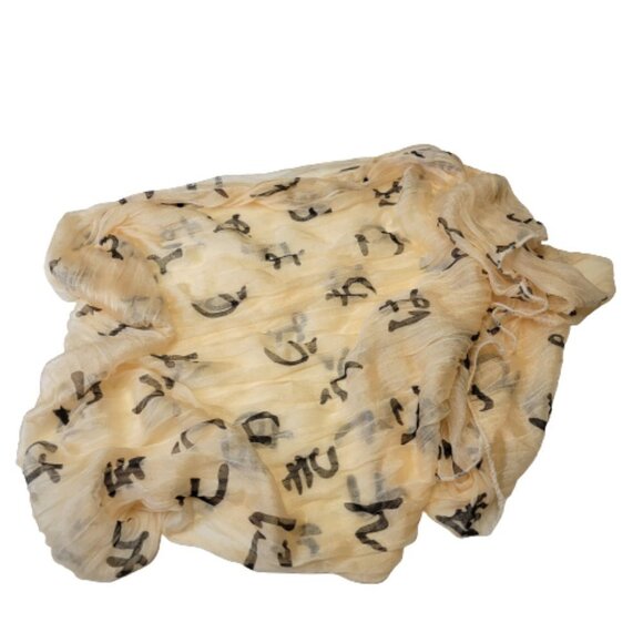 BEIGE Lightweight All Season Crinkle Scarf with  Chinese Characters Print - Picture 2 of 6